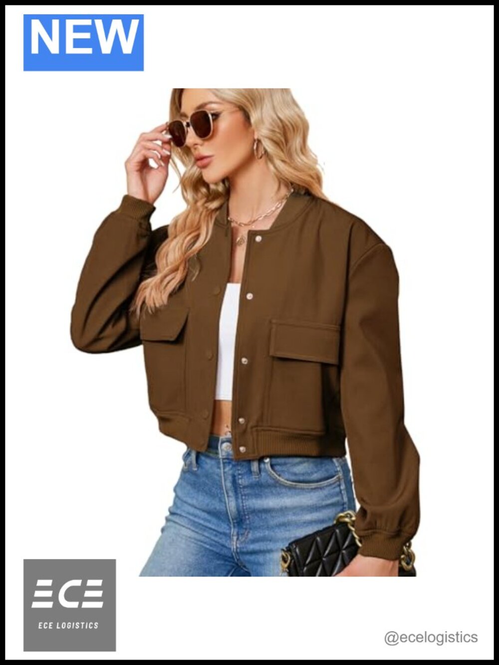 Cropped Bomber Jacket Women Short Trendy Casual Varsity Button Baseball Collar